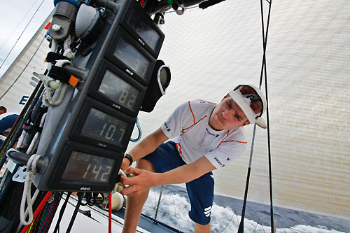 Eivind Melleby onboard Ericsson 3, on leg 5 of the Volvo Ocean Race, from Qingdao to Rio de Janeiro. Photo copyright Gustav Morin / Ericsson 3 / Volvo Ocean Race.