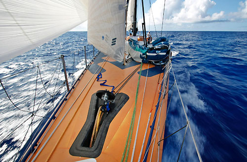 Ericsson 3 pick up speed, on leg 5 of the Volvo Ocean Race, from Qingdao to Rio de Janeiro. Photo copyright Gustav Morin / Ericsson 3 / Volvo Ocean Race.