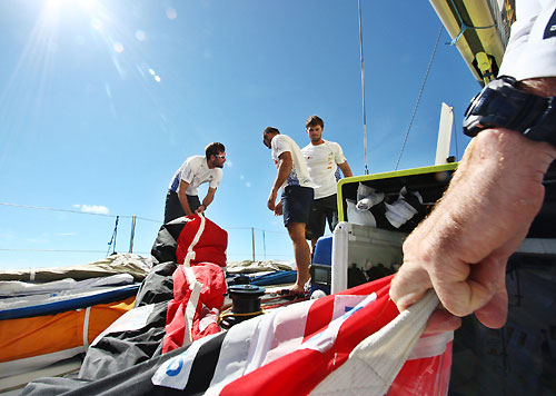 Stacking onboard Telefonica Blue, on leg 5 of the Volvo Ocean Race, from Qingdao to Rio de Janeiro. Photo copyright Gabriele Olivo / Telefonica Blue / Volvo Ocean Race.