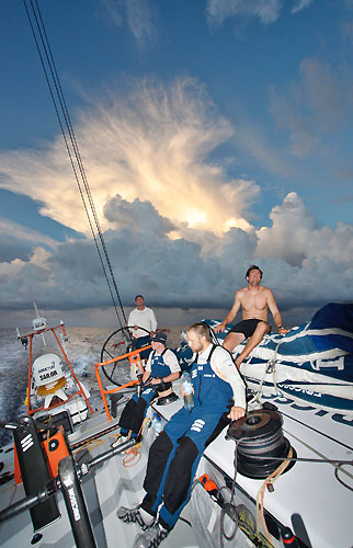 Ericsson 4 escaping rain clouds, on leg 5 of the Volvo Ocean Race, from Qingdao to Rio de Janeiro. Photo copyright Guy Salter / Ericsson 4 / Volvo Ocean Race.