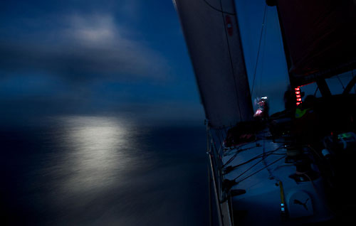 PUMA Ocean Racing at night, on leg 5 of the Volvo Ocean Race, from Qingdao to Rio de Janeiro. Photo &copy; Rick Deppe / PUMA Ocean Racing / Volvo Ocean Race.