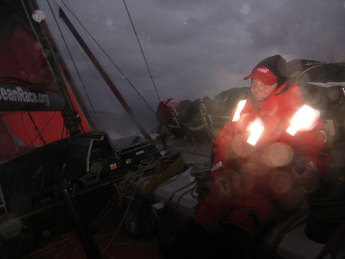 Helmsman Erle Williams glows in the dark onboard Il mostro en route to Rio De Janeiro on leg 5 of the Volvo Ocean Race. Photo copyright Rick Deppe / PUMA Ocean Racing / Volvo Ocean Race.