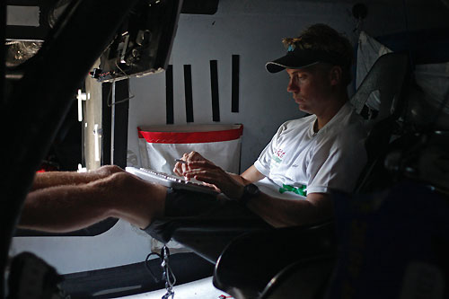 Navigator Wouter Verbraak onboard Green Dragon, on leg 5 of the Volvo Ocean Race, from Qingdao to Rio de Janeiro. Photo copyright Guo Chuan / Green Dragon Racing / Volvo Ocean Race.