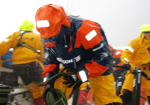 Dave Endean gets hit by huge waves, onboard Ericsson 4, on leg 5 of the Volvo Ocean Race, from Qingdao to Rio de Janeiro. Photo copyright Guy Salter / Ericsson 4 / Volvo Ocean Race.