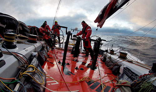Casey Smith grinding as PUMA Ocean Racing, hit rough weather in the Southern Ocean, on leg 5 of the Volvo Ocean Race, from Qingdao to Rio de Janeiro. Photo copyright Rick Deppe / PUMA Ocean Racing / Volvo Ocean Race.