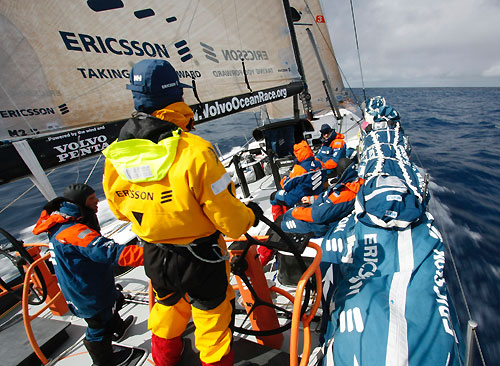 Flat water sailing in the Southern Ocean, onboard Ericsson 3, on leg 5 of the Volvo Ocean Race, from Qingdao to Rio de Janeiro. Photo copyrightGustav Morin / Ericsson 3 / Volvo Ocean Race.