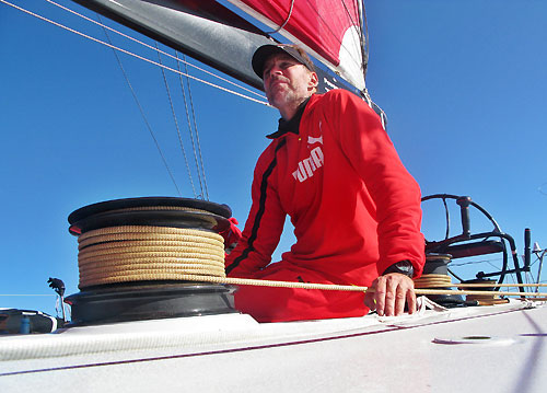 Skipper Ken Read checks the trim onboard PUMA Ocean Racing, on leg 5 of the Volvo Ocean Race, from Qingdao to Rio de Janeiro. Photo copyright Rick Deppe / PUMA Ocean Racing / Volvo Ocean Race.