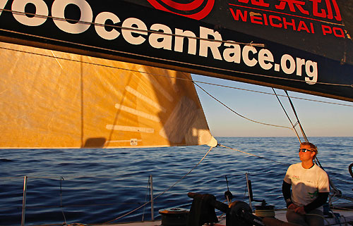 Green Dragon slow as they hit calm weather, on leg 5 of the Volvo Ocean Race, from Qingdao to Rio de Janeiro. Photo copyright Guo Chuan / Green Dragon Racing / Volvo Ocean Race.