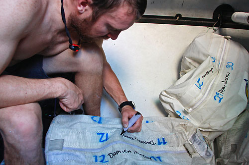 Green Dragon's snakcs are rationed and assigned to each crew member, on leg 5 of the Volvo Ocean Race, from Qingdao to Rio de Janeiro. Photo copyright Guo Chuan / Green Dragon Racing / Volvo Ocean Race.
