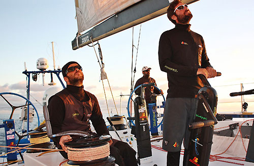 Telefonica Blue trying to make the best out of the light airs, on leg 5 of the Volvo Ocean Race, from Qingdao to Rio de Janeiro. Photo copyright Gabriele Olivo / Telefonica Blue / Volvo Ocean Race.