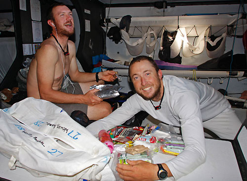 Green Dragon talk food, as rations run low on leg 5 of the Volvo Ocean Race, from Qingdao to Rio de Janeiro. Photo copyright Guo Chuan / Green Dragon Racing / Volvo Ocean Race.