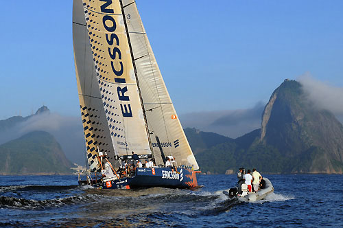 Ericsson 3, skippered by Magnus Olsson (SWE) finish first into Rio de Janeiro on leg 5 of the Volvo Ocean Race, crossing the line at 10:37:57 GMT 26/03/09, after 41 days at sea. Photo copyright Dave Kneale / Volvo Ocean Race.