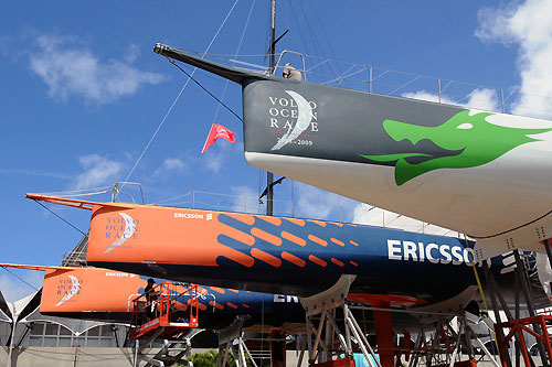 Boat maintenance in the Rio de Janeiro haul out area after more than 40 days of sailing in Leg 5 of the Volvo Ocean Race 2008-09. Photo copyright Dave Kneale / Volvo Ocean Race.