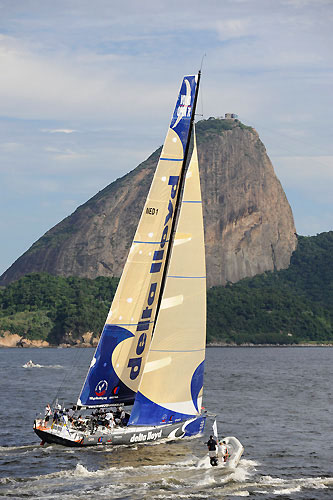 Delta Lloyd, skippered by Roberto Bermudez (ESP) finish third in the Light In-port Race in the Volvo Ocean Race in Rio de Janeiro. Photo copyright Rick Tomlinson / Volvo Ocean Race.