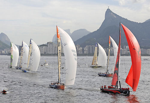 PUMA Ocean Racing leading the fleet after the start of the Light In-port Race in the Volvo Ocean Race in Rio de Janeiro. Photo copyright Rick Tomlinson / Volvo Ocean Race.