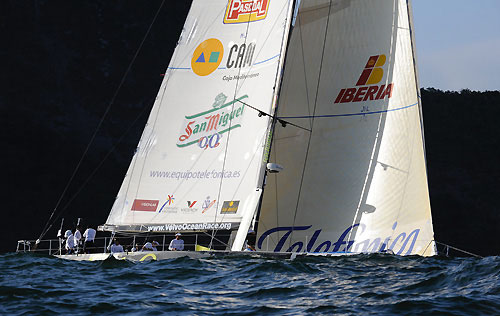 Telefonica Black, skippered by Fernando Echavarri (ESP) at the start of leg 6 of the Volvo Ocean Race, from Rio de Janeiro to Boston. Photo copyright Rick Tomlinson / Volvo Ocean Race.