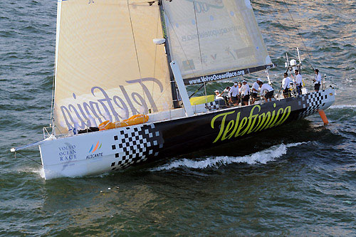 Telefonica Black, skippered by Fernando Echavarri (ESP) at the start of leg 6 of the Volvo Ocean Race, from Rio de Janeiro to Boston. Photo copyright Dave Kneale / Volvo Ocean Race.
