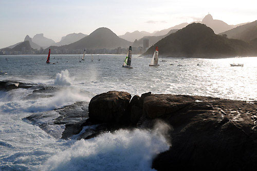 Battling for position, back at the start of Leg 6 of the Volvo Ocean Race, from Rio de Janeiro to Boston. Photo copyright Dave Kneale / Volvo Ocean Race.