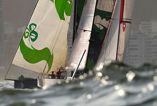 Green Dragon, skippered by Ian Walker (GBR) and PUMA Ocean Racing, skippered by Ken Read (USA) at the start of leg 6 of the Volvo Ocean Race, from Rio de Janeiro to Boston. Photo copyright Rick Tomlinson / Volvo Ocean Race.