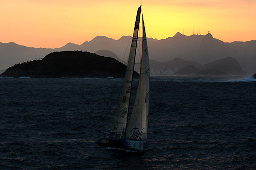 Telefonica Blue, skippered by Bouwe Bekking (NED) at the start of leg 6 of the Volvo Ocean Race, from Rio de Janeiro to Boston. Photo copyright Dave Kneale / Volvo Ocean Race.