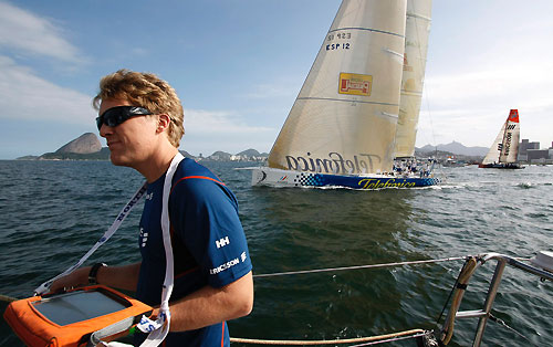 Navigator Aksel Magdahl onboard Ericsson 3 during the start sequence, on leg 6 of the Volvo Ocean Race, from Rio de Janeiro to Boston. Photo copyright Gustav Morin / Ericsson 3 / Volvo Ocean Race.