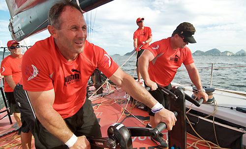 Andrew Meat Taylor grinding onboard PUMA Ocean Racing, after the start of leg 6 of the Volvo Ocean Race, from Rio de Janeiro to Boston. Photo copyright Rick Deppe / PUMA Ocean Racing / Volvo Ocean Race.