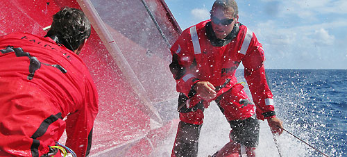 Sail changes onboard PUMA Ocean Racing, on leg 6 of the Volvo Ocean Race, from Rio de Janeiro to Boston. Photo copyright Rick Deppe / PUMA Ocean Racing / Volvo Ocean Race.