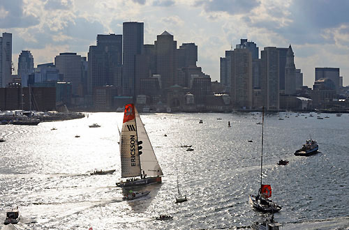 Ericsson 3, skippered by Magnus Olsson (SWE) finish second on leg 6 of the Volvo Ocean Race, from Rio de Janeiro to Boston, crossing the finish line at 21:17:58 GMT 26-04-2009. Photo copyright Rick Tomlinson / Volvo Ocean Race.