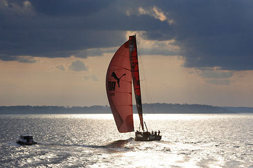 PUMA Ocean Racing, skippered by Ken Read (USA) finish fourth on leg 6 of the Volvo Ocean Race, from Rio de Janeiro to Boston, crossing the finish line at 23:12:42 GMT 26-04-2009. Photo copyright Rick Tomlinson / Volvo Ocean Race.