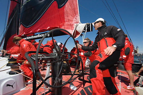 Paul Cayard helms Il mostro for the Pro Am race in Boston Harbour, Volvo Ocean Race 2008-09. Photo copyright Sally Collison / PUMA Ocean Racing / Volvo Ocean Race.