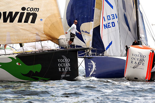 Hometown favourites Green Dragon and Delta Lloyd rounding one of the marks during the In-Port Race day in Galway Bay, Ireland, during the Volvo Ocean Race 2008-09. Photo copyright Dave Kneale / Volvo Ocean Race.