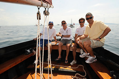 Eight Olympic medals in a Galway Hooker, Torben Grael, (5) Ian Walker (2) Fernando Echavarri (1), all sailing the Gallway Hooker 'America Mor', built 1848 and owned by Dermot Flaherty of Galway. Photo copyright Rick Tomlinson / Volvo Ocean Race.