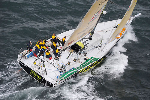 Telefonica Black, skippered by Fernando Echavarri (ESP) at the start of leg 8 from Galway to Marstrand. Photo copyright Rick Tomlinson / Volvo Ocean Race.