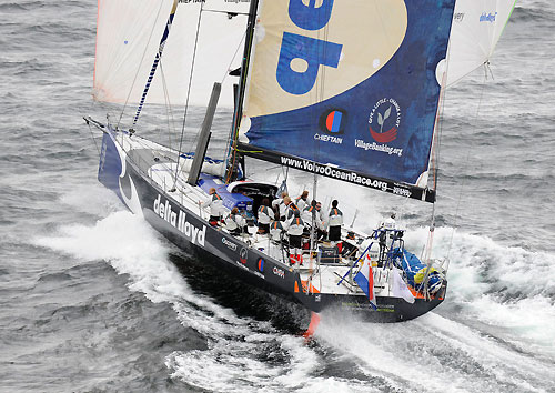 Delta Lloyd, skippered by Roberto Bermudez (ESP) at the start of leg 8 from Galway to Marstrand. Photo copyright Rick Tomlinson / Volvo Ocean Race.