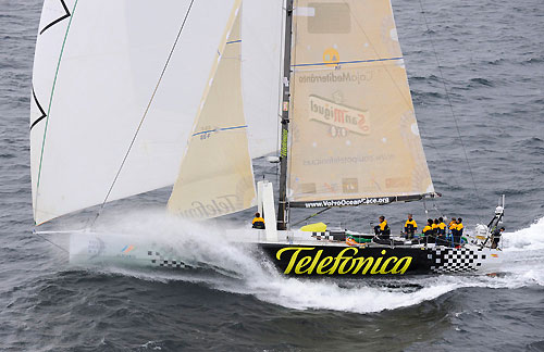 Telefonica Black, skippered by Fernando Echavarri (ESP) at the start of leg 8 from Galway to Marstrand.Photo copyright Rick Tomlinson / Volvo Ocean Race.