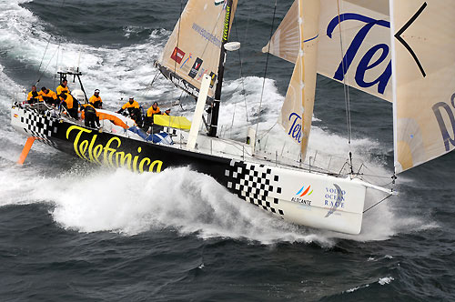 Telefonica Black, skippered by Fernando Echavarri (ESP) at the start of leg 9 from Marstrand to Stockholm. Photo copyright Dave Kneale / Volvo Ocean Race.