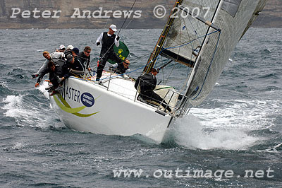 Martin and Lisa Hill's Farr 40 Estate Master, day 2 of the Rolex Trophy One Design Series 2007 offshore Sydney Australia. Estate Master is the third Australian team compeating at the Rolex Farr 40 World Championships 2008 in Miami, Florida.