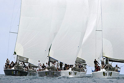 From left to right: Lang Walker's Kokomo (AUS), HRH Crown Prince Frederik's Nanoq (DEN), Bob Hughes' Heartbreaker (USA) and Stratis Andreadis' Atalanti (GRE) all under spinnaker. Photo copyright ROLEX Daniel Forster.