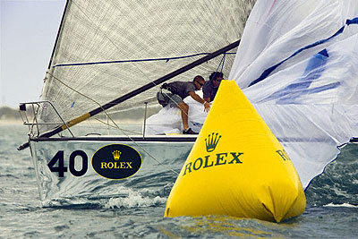 A spinnaker drop on Carlo Alberni's Calvi Network (ITA). Photo copyright ROLEX Daniel Forster.