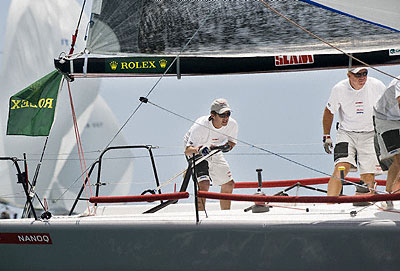 Crown Prince Frederik in action at the tiller of Nanoq (DEN). Photo copyright ROLEX Kurt Arrigo.