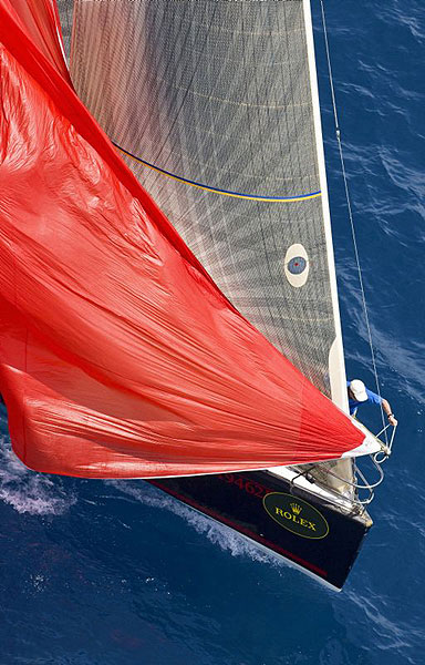 Bowman working onboard Paolo Bonomo's Aurora during the second day of the Giraglia Rolex Cup 2008.
