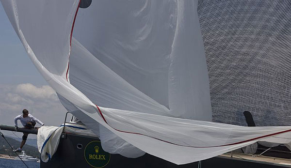 Dropping Spinnaker onboard Claus-Peter Offen's Y3K during the second day of the Giraglia Rolex Cup 2008.