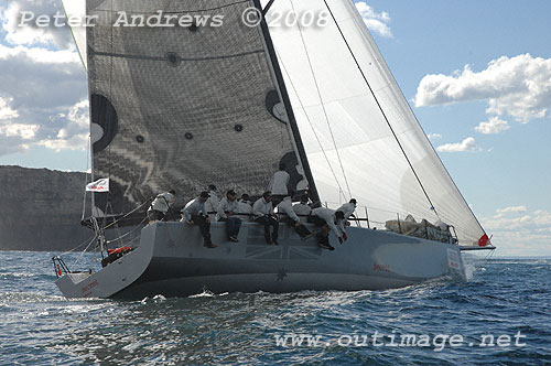 Geoff Boettcher's Reichel Pugh 47 Secret Mens' Business 3, outside the heads after the start of the 2008 Sydney to Gold Coast Yacht Race.