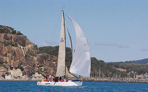 Skippered by Peter Sherwood, Kevin Miller and John Hassler�s Farr 40 Bribie Star, approaching the finishing line of the Brisbane to Keppel Tropical Yacht Race. Photo Copyright, Suellen Hurling.