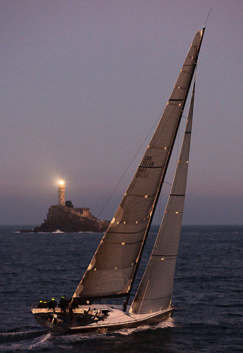 Niklas Zennstr&ouml;m&rsquo;s JV 72, RAN 2 at Fastnet Rock, during the Rolex Fastnet Race 2009. Photo copyright Rolex - Carlo Borlenghi.