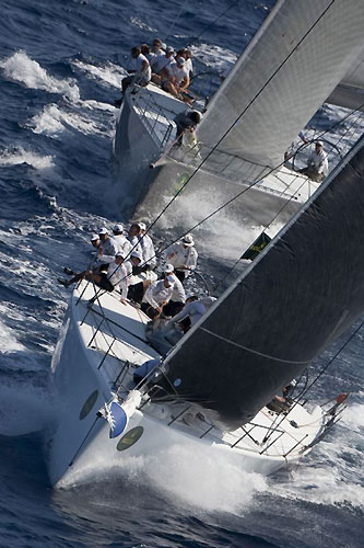 Neville Crichton's Alfa Romeo (NZL) ahead of Niklas Zennstr&ouml;m&rsquo;s JV 72 R&aacute;n (GBR), during the Maxi Yacht Rolex Cup 2009. Photo copyright Rolex - Carlo Borlenghi.