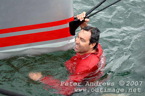 Wild Oats XI&rsquo;s skipper, Mark Richards takes a dip after taking Line Honours in the Rolex Sydney Hobart 2007. Photo copyright Peter Andrews, Outimage.