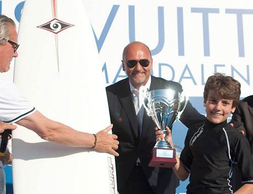 Louis Vuitton Trophy, La Maddalena, Sardegna, May 22nd-June 6th, 2010. The Louis Vuitton Junior Trophy ceremony with Ugo Cappellacci, President of the Region, presenting the awards. Photo copyright Bob Grieser, Outsideimages NZ and Louis Vuitton Trophy.