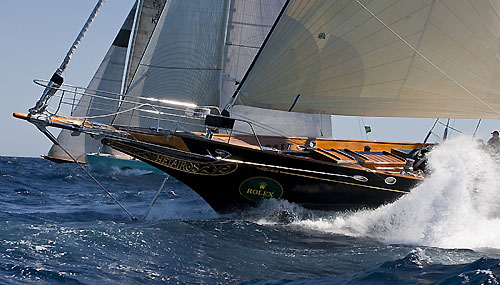 Otto Happel and Rockport Ltd's classic ketch Hetairos, during the Maxi Yacht Rolex Cup 2010. Photo copyright Rolex and Carlo Borlenghi.