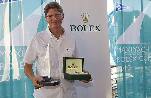 Niklas Zennstr&ouml;m, owner-skipper of R&aacute;n, winner of the Rolex Mini Maxi World Championship 2010. Photo copyright Rolex and Carlo Borlenghi.